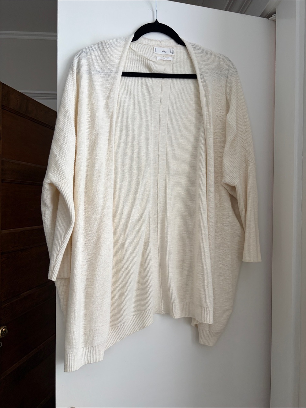 Mango Open-Front Cream Knit Cardigan